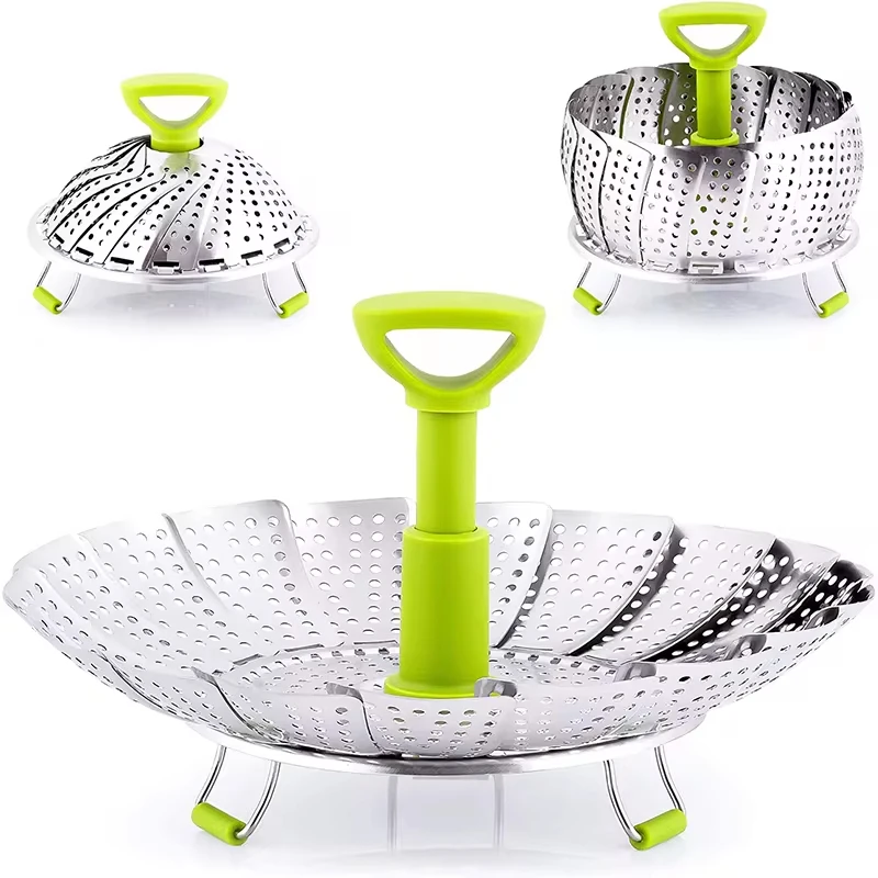 

9/11-Inch Multifunctional Retractable Fruit Tray Stainless Steel Folding Steamer Tray for Food Pot Use