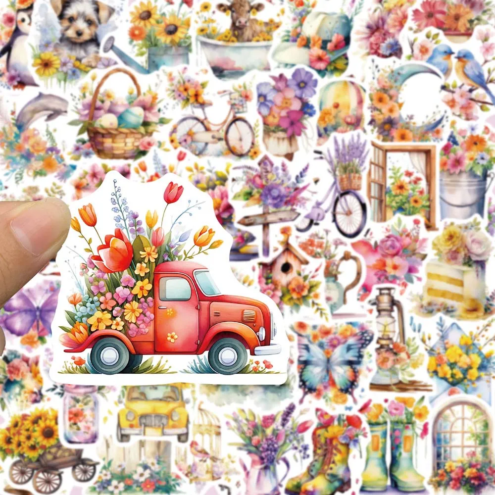 10/50Pcs Retro Flower World Aesthetic Cartoon Varied Stickers Pack for Kids Helmet Car Travel Luggage Decoration Graffiti Decals