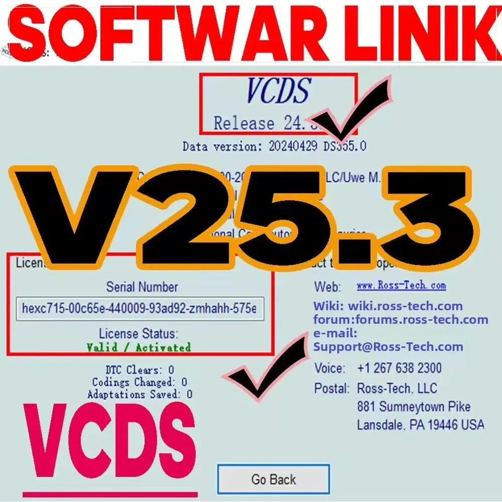 VCDS 2025 VAG COM OBD2 Scanner VAG HEX V2 Interfaccia USB Software di aggiornamento Strumento multilingue per la maggior parte dei marchi di automobili VIN illimitati