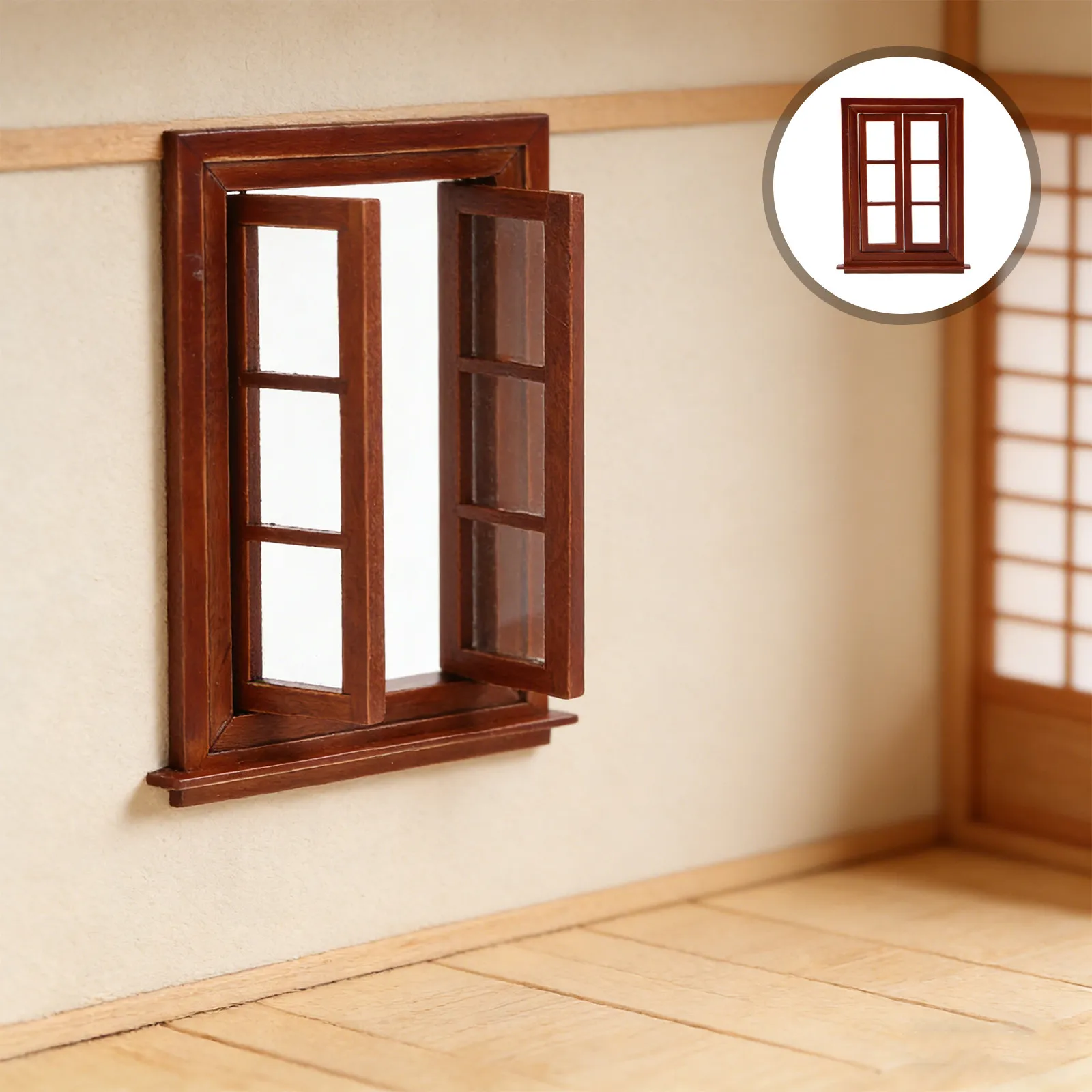 

Miniature Openable Wooden Window Frame 1:12 Scale Chestnut Color Dollhouse Bedroom Accessories DIY Mini Windows Wooden Dollhouse