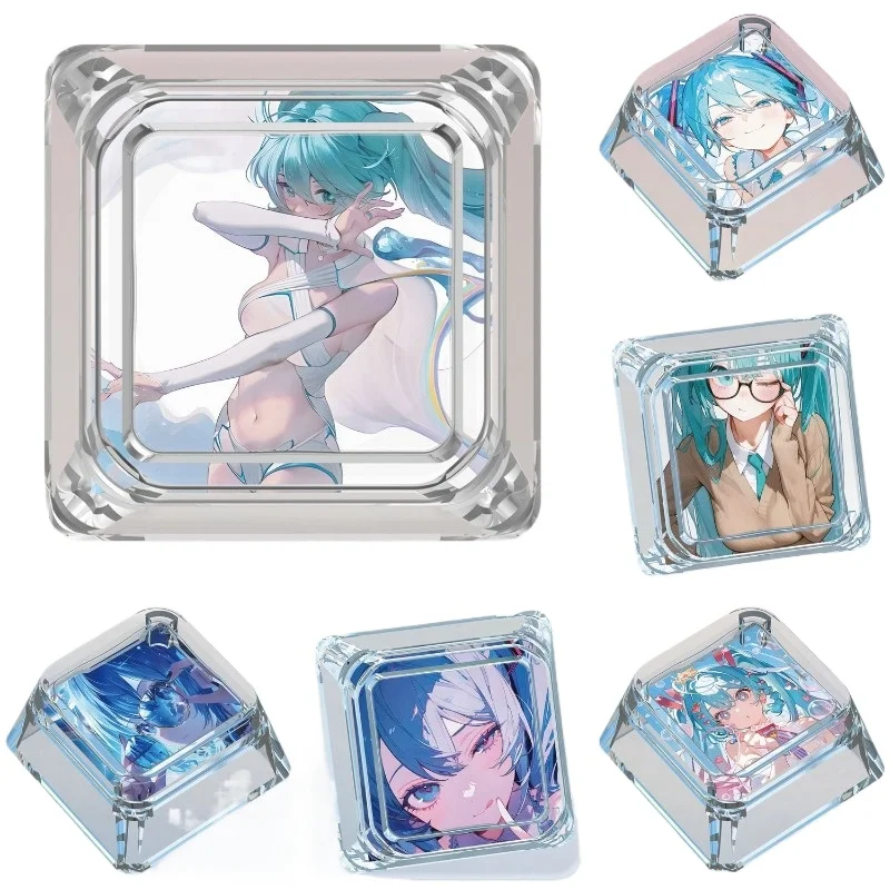 Ins New Miku Mechanical Keyboard Personalized Keycaps Cross Axis Body Miku Cute Keyboard Cap Transparent Keycaps Gifts Toys