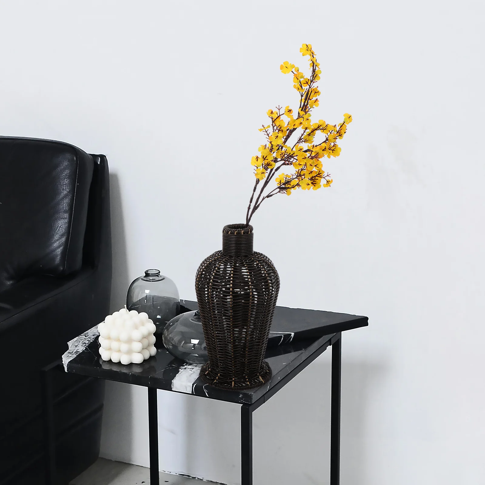 

Imitation Rattan Flower Vase Woven Plastic Centerpiece Decor for Living Room Bedroom Bathroom Rustic Farmhouse Boho Style Dried