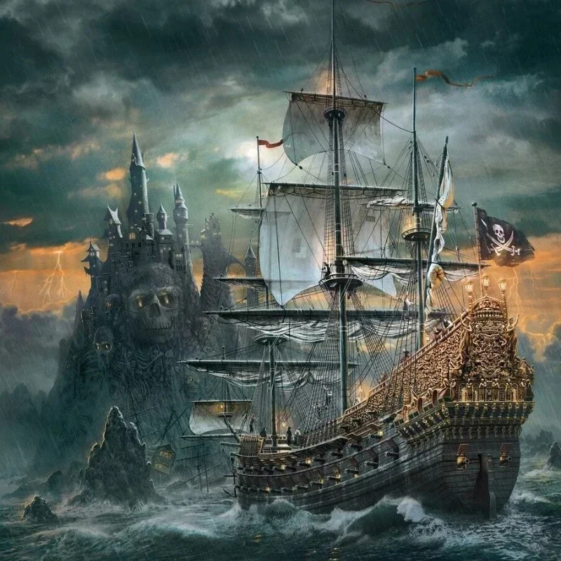 75*50cm Adult 1000pcs Paper Jigsaw Puzzle Pirate Ship Paintings Stress Reducing Difficulty Kids Educational Toys Christmas Gift