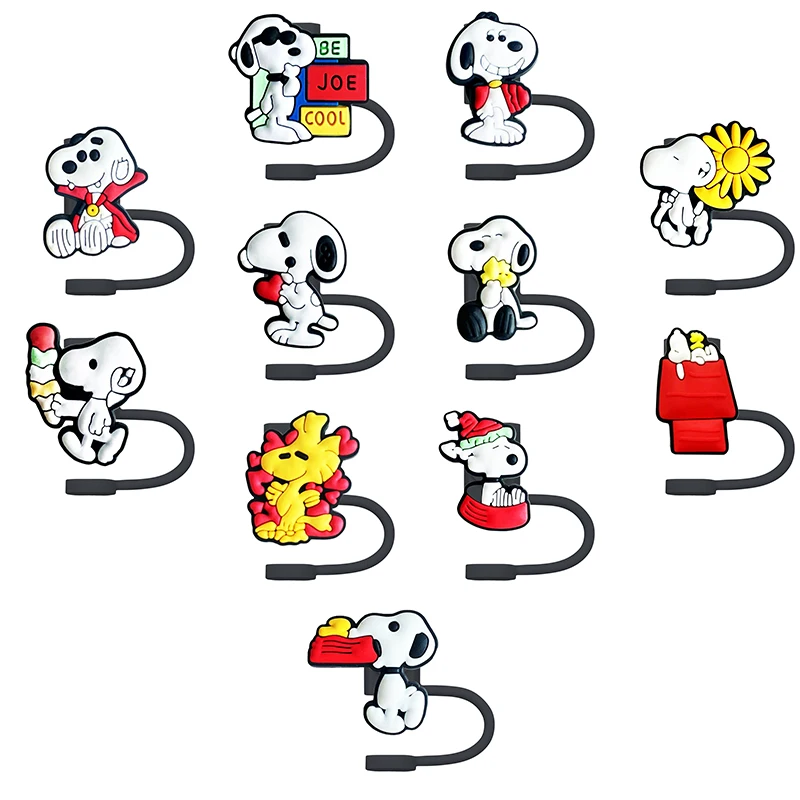 6Pcs Snoopy Straw Cover Cap 10MM Cartoon Drink Straw Plug Splash Proof Drinking Fit Cup Straw Cap Charms Pendant Party Gift