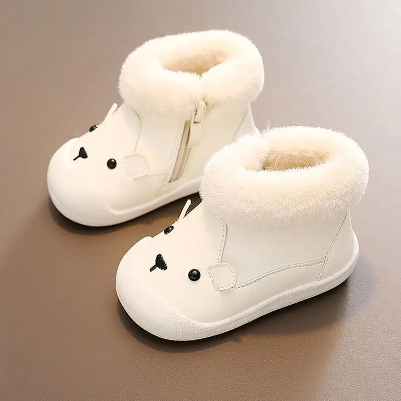 

Cartoon Baby Boys Girls Snow Boots Winter PU Leather Warm Toddler Kids Ankle Shoes Plush Hook Loop Soft Children Casual Boots
