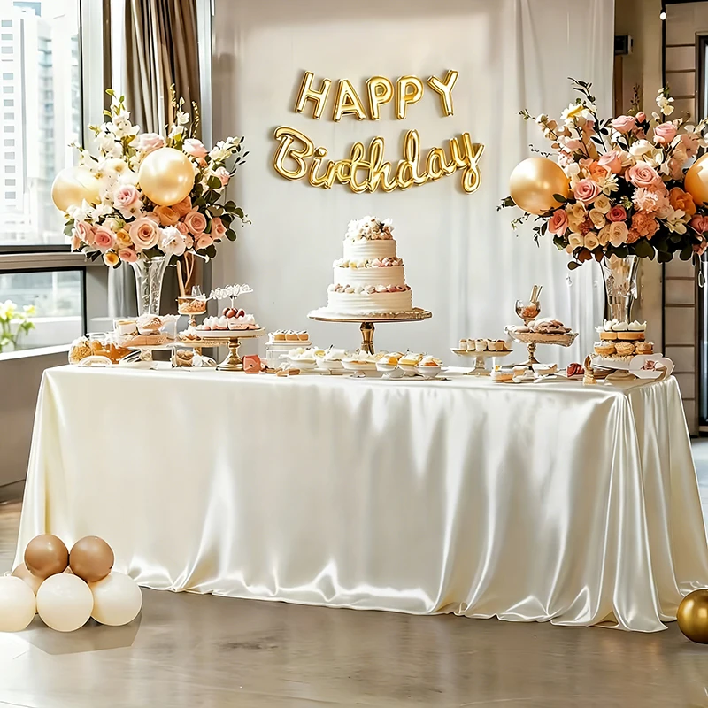 Satin Tablecloth Rectangular Silk Smooth Fabric Wedding Table Decorations for Birthday Party Bridal Baby Shower Backdrop Drapes
