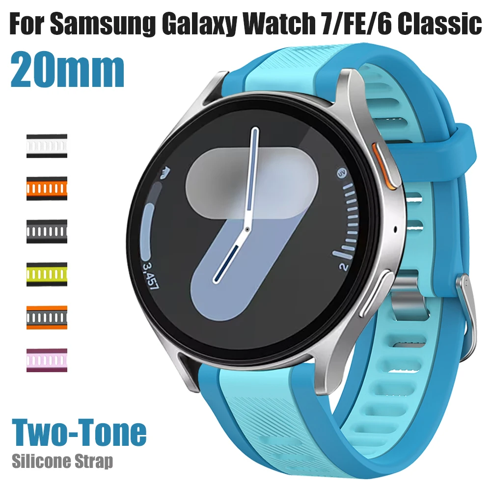 20 mm zweifarbiges Silikon-Uhrenarmband für Samsung Galaxy Watch 7/FE/6 Classic/6/5 Pro, Smartwatch für Galaxy Watch 5 4 Classic