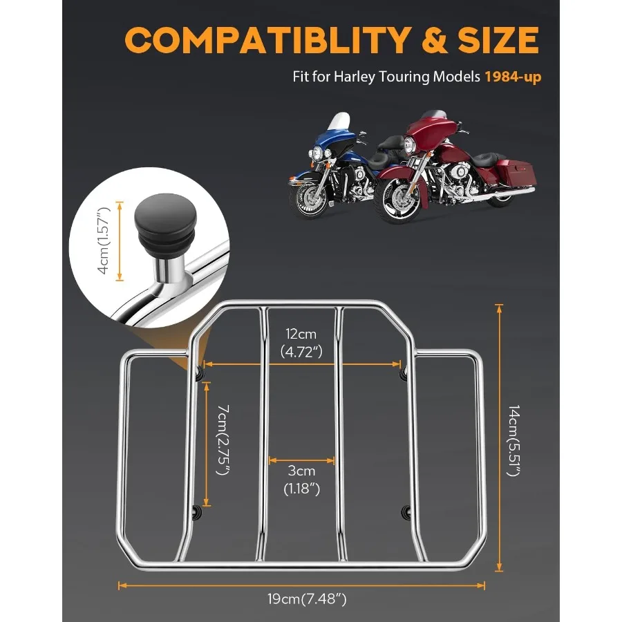 Porte-bagages supérieur Air Wing pour moto Touring : porte-bagages durable au fini chromé compatible avec HarleyDavidson Touring Stree