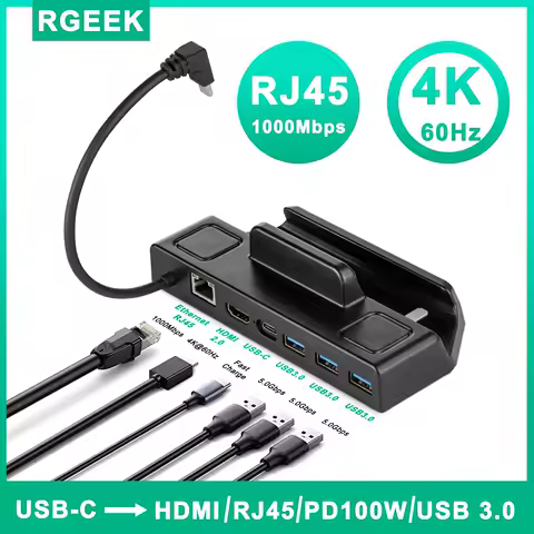6 in 1 Steam Deck Docking Station TV Base Stand Hub Holder USB C to RJ45 Ethernet USB Type-c Charger for Steam Deck OLED Console