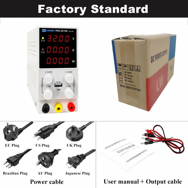 Longwei Variable DC Power Supply, Fonte Estabilizada, Laboratório, Switch Bench, 30V, 5A, PDS305G