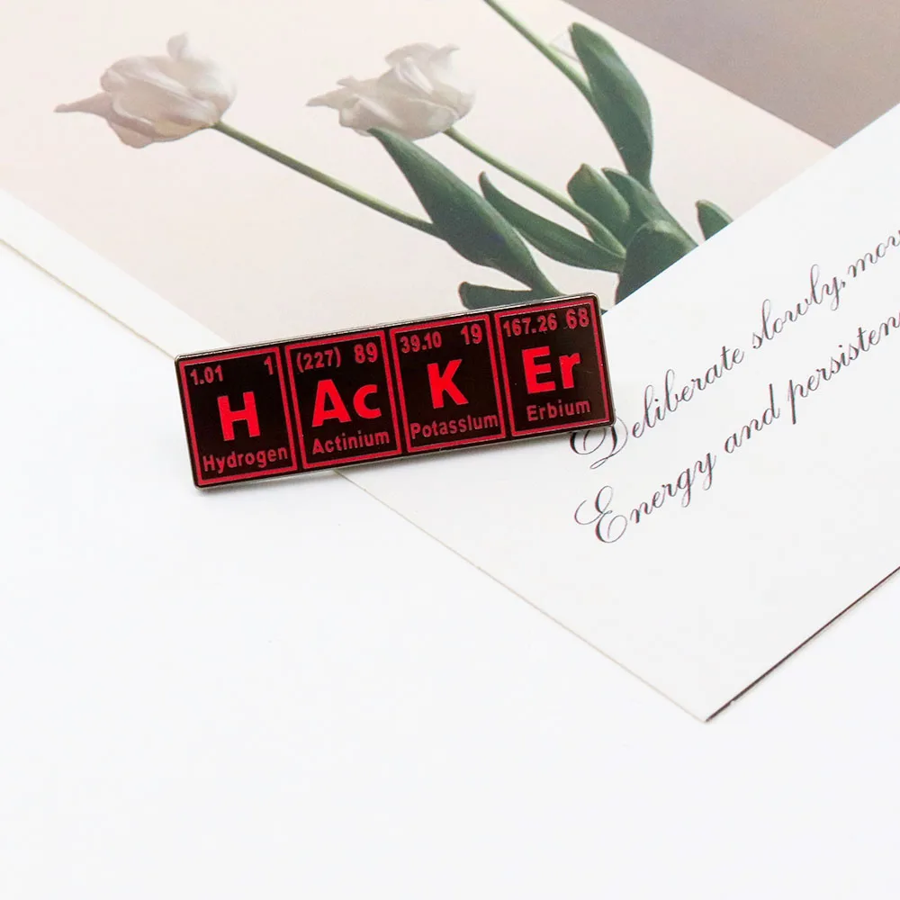 Hacker Periodic Table Elements Enamel Pin Science Computer Badge Jewelry