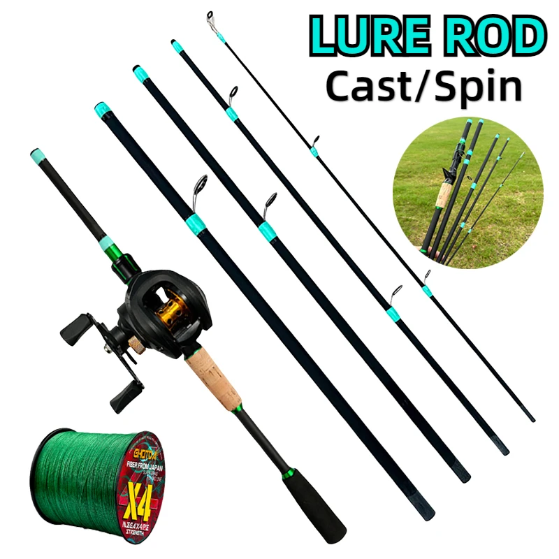 

ML Action Baitcasting Fishing Rod Set 1.8-2.1m Travel Surfing Pole Lure Weight 3.5-14g Spinning Reel 7.2:1 with Line Kits Pesca