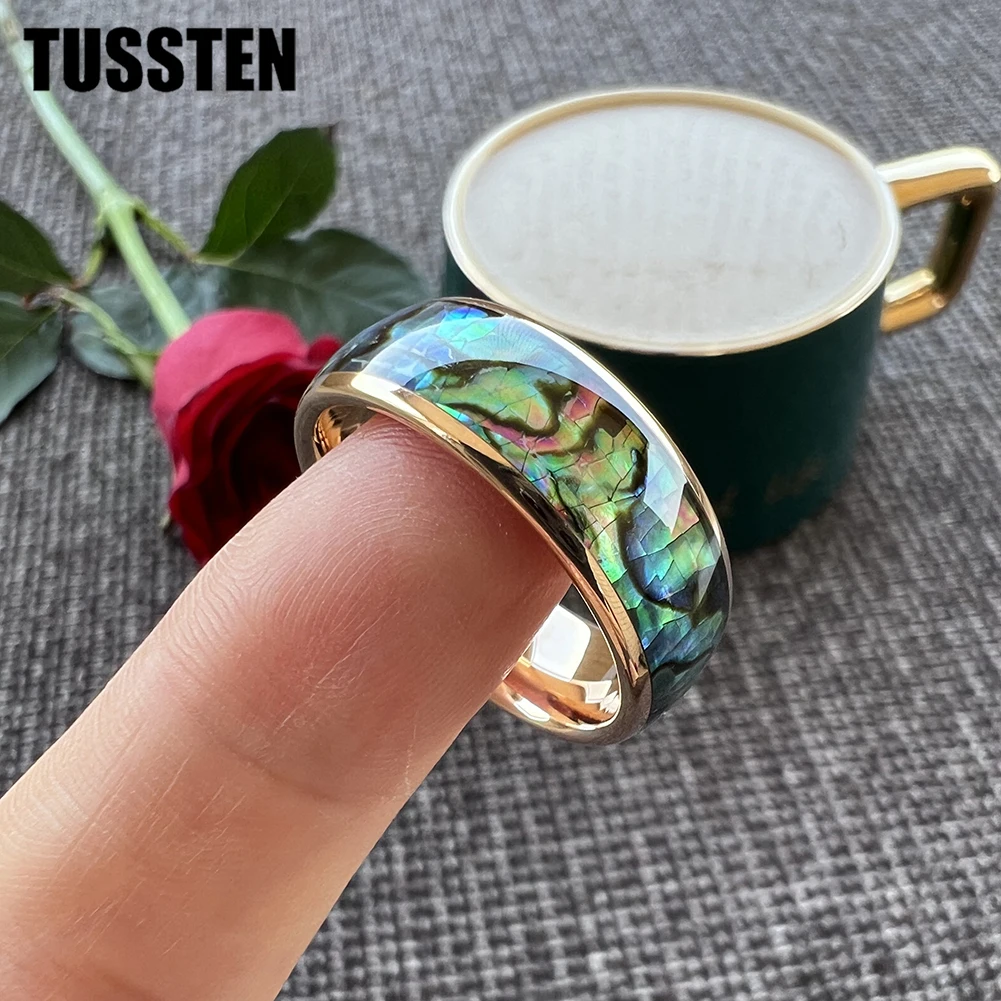 Dropshipping TUSSTEN 4/6/8MM Men Women Tungsten Wedding Band Ring With Colorful Crushed Shell Inlay Comfort Fit