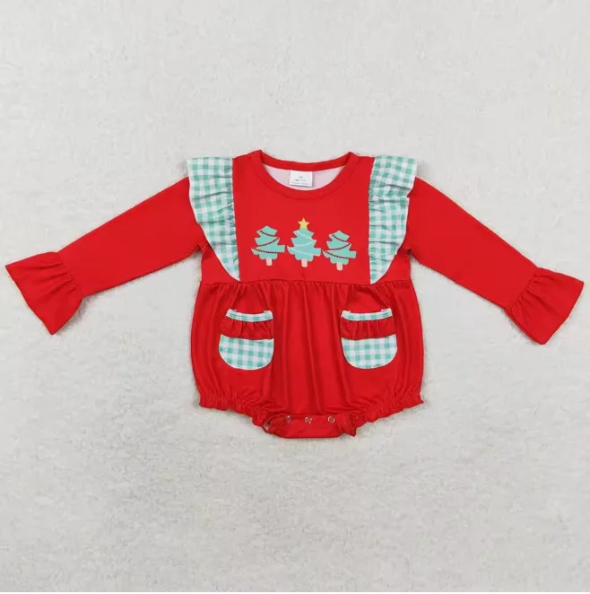 

Wholesale Summer Baby Girl Clothes Christmas Trees Long Sleeve Baby Girl Rompers