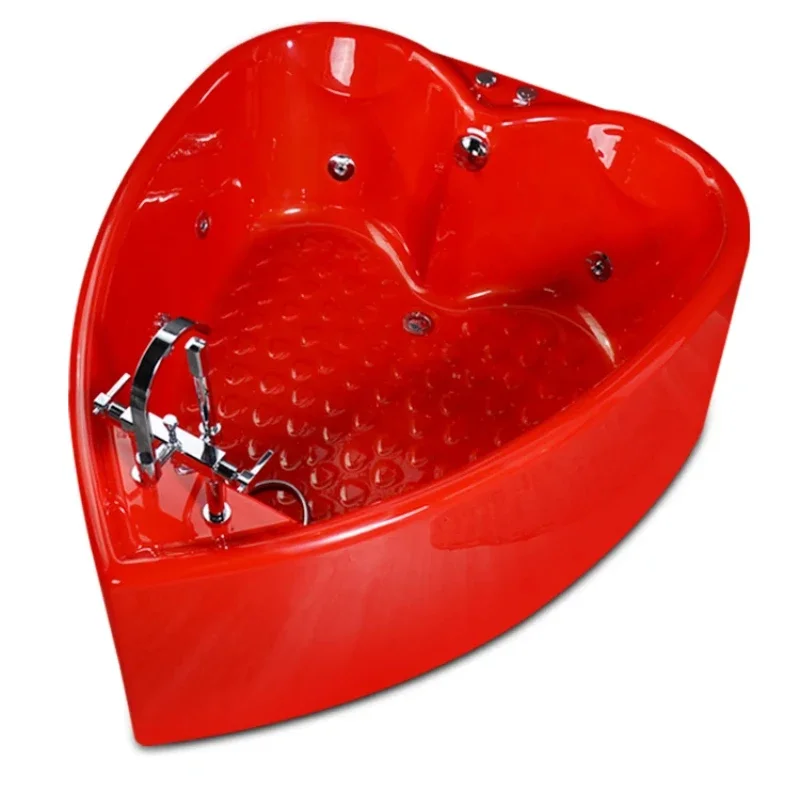 

Heart shaped red twin bathtub, bubble surfing massage bathtub, adult fan-shaped constant temperature heating bathtub