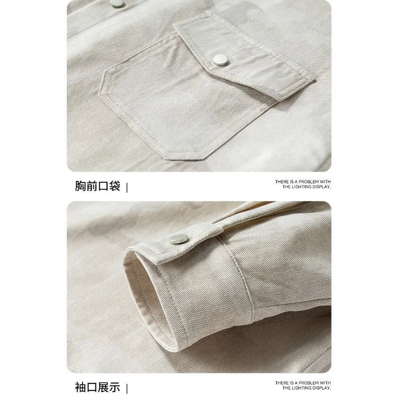جديد الرجال موضة عادية قمصان دنيم الرجال المطبوعة رفض طوق جاكيتات ربيع الخريف الرجال قمصان فضفاضة طويلة الأكمام