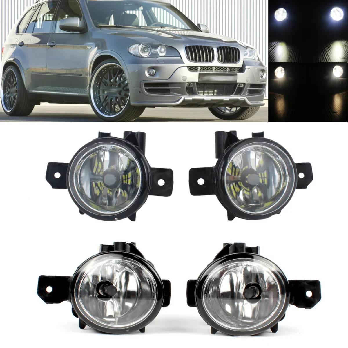 For BMW X5 E70 Deluxe 2007 2008 2009 Front LED / Halogen Fog Light Fog Lamp Car Lights With Bulbs 63177184317  63177184318