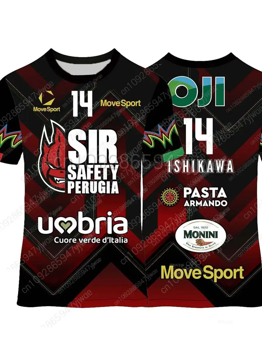 25-26 الرجال السير السلامة Perugia الكرة الطائرة جيرسي تي شيرت رياضي فضفاض وتنفس أعلى 14 Ishikawa و 13 Colaci الكبار قميص مطبوع #4