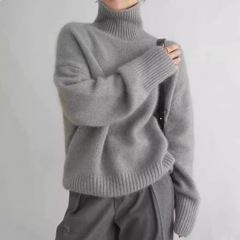 Knit Sweater Women Oversized Turtleneck Sweaters Winter Spring Casual Loose Pullover Top