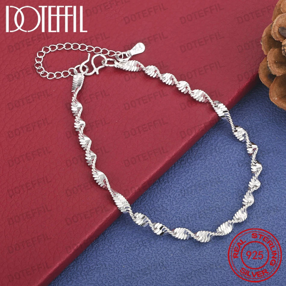 Elegantes 925 Sterling Silber 8-Zoll Einfaches Spiralförmiges Phönixschwanz-Armband für Damen, Modisches Party-Geschenk-Accessoire