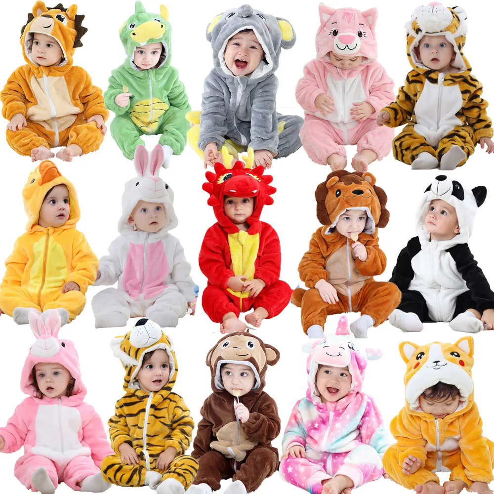 

Toddler Boys 1 to 2 3 4 Years Rompers Baby Girl Kigurumi Pijama Monkey Unicorn Cow Animal Cosplay Costume Winter Plush Jumpsuit
