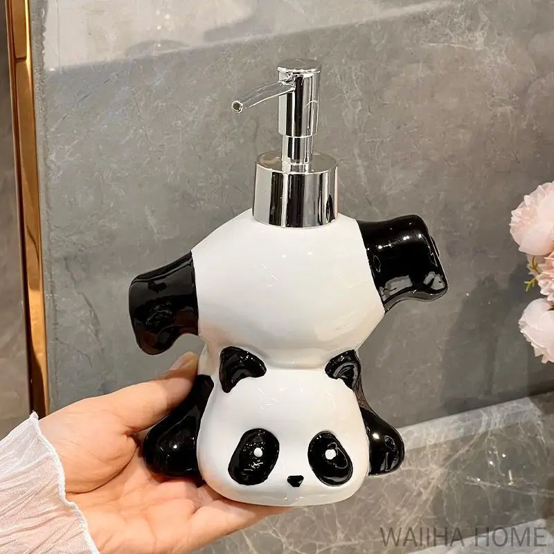 Creative Children Panda Ceramic Soap Dispenser Panda Shape Soap Dish Bathroom Decoration Accessories Shampoo Bottle Girls Gift