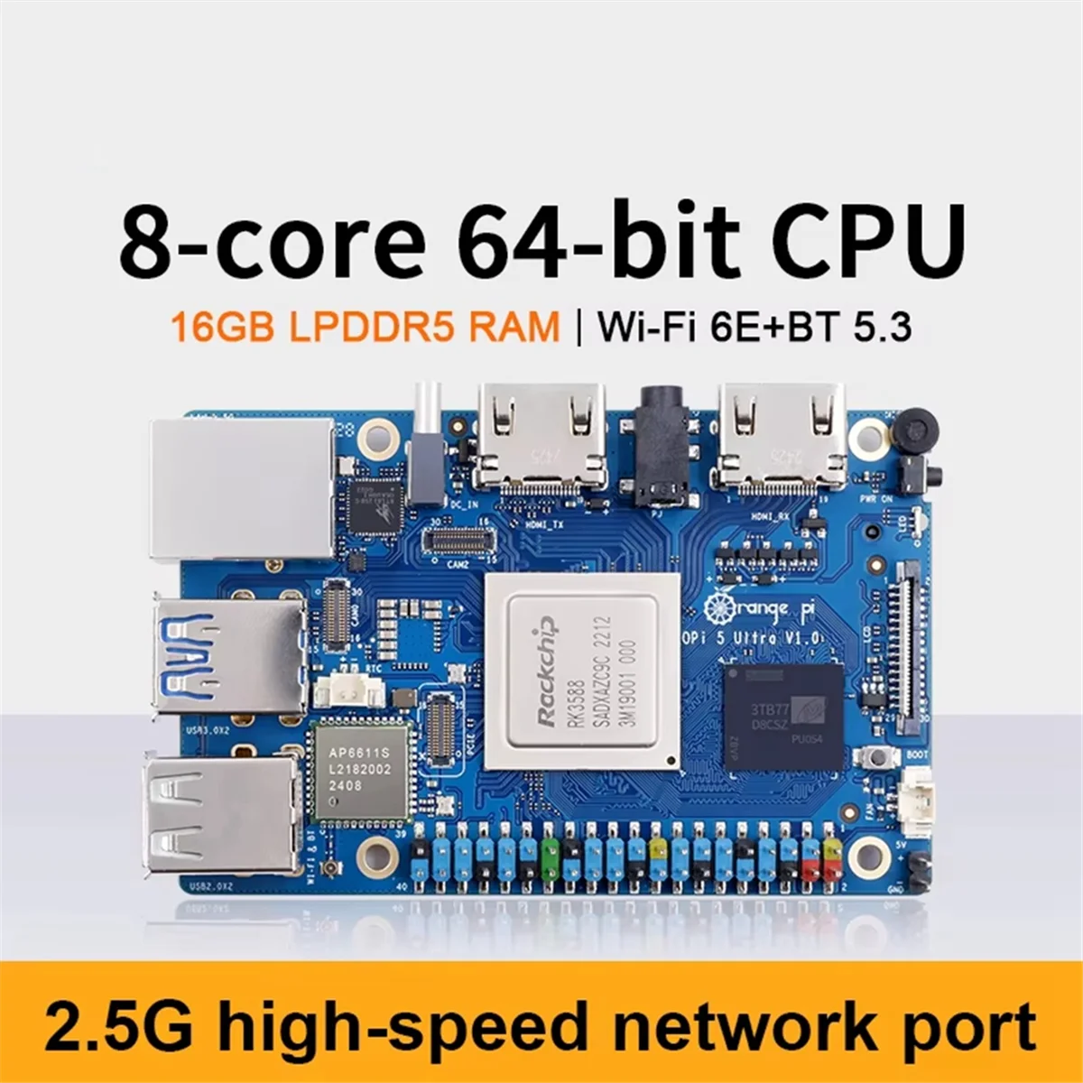 B53CC For Orange Pi 5 Ultra 16G Ram RK3588 DDR5 Single Board Computer WiFi+BT M2 SSD 6TOPS NPU Mini PC Run Android12 Linux