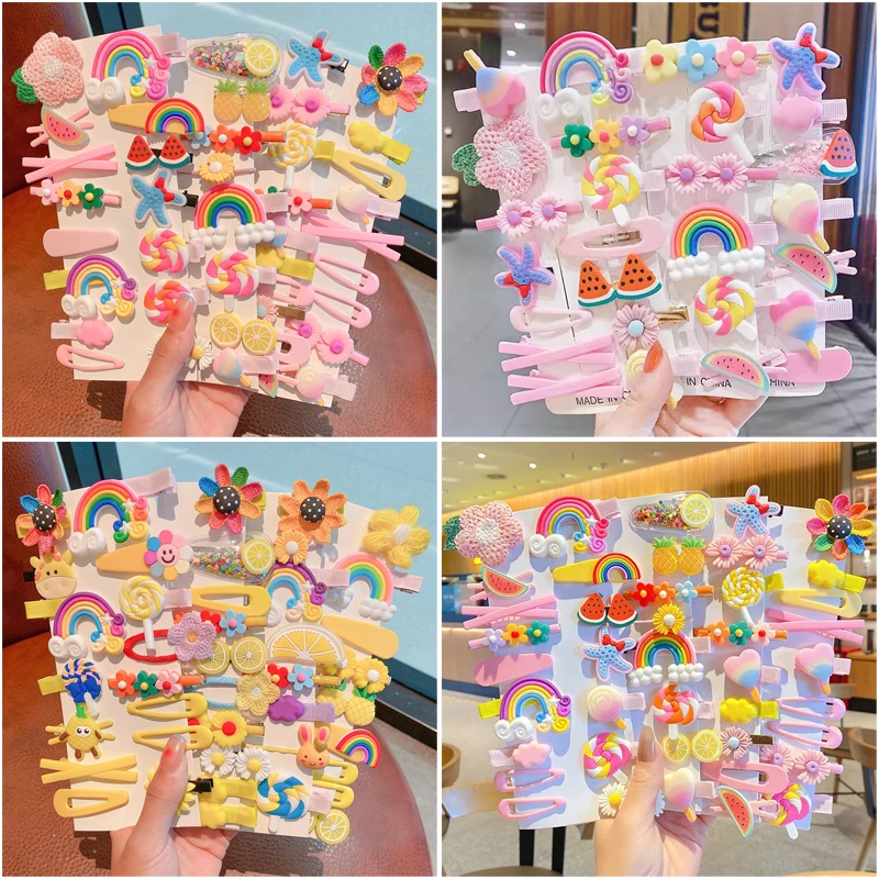 14pcs/Set New Fashion Cute Hair Clips For Baby Girl Soft Silicone Bangs Clip Duckbill Clip Summer Sweet Cute Side Barrettes