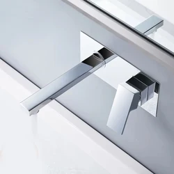Chrome Or Matte Black Or Mirror Finish Bathroom Basin Sink Faucet Wall Mounted Square Brass Mixer Tap With Embedded Box