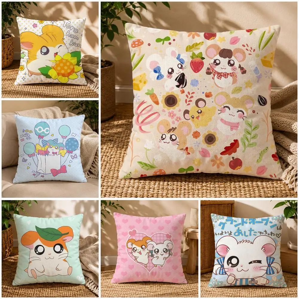 Anime HamtaroS Cushion Cover Soft Short Plush Zippered Cushion Covers 40/45/50cm Square Decor for Sofa Home