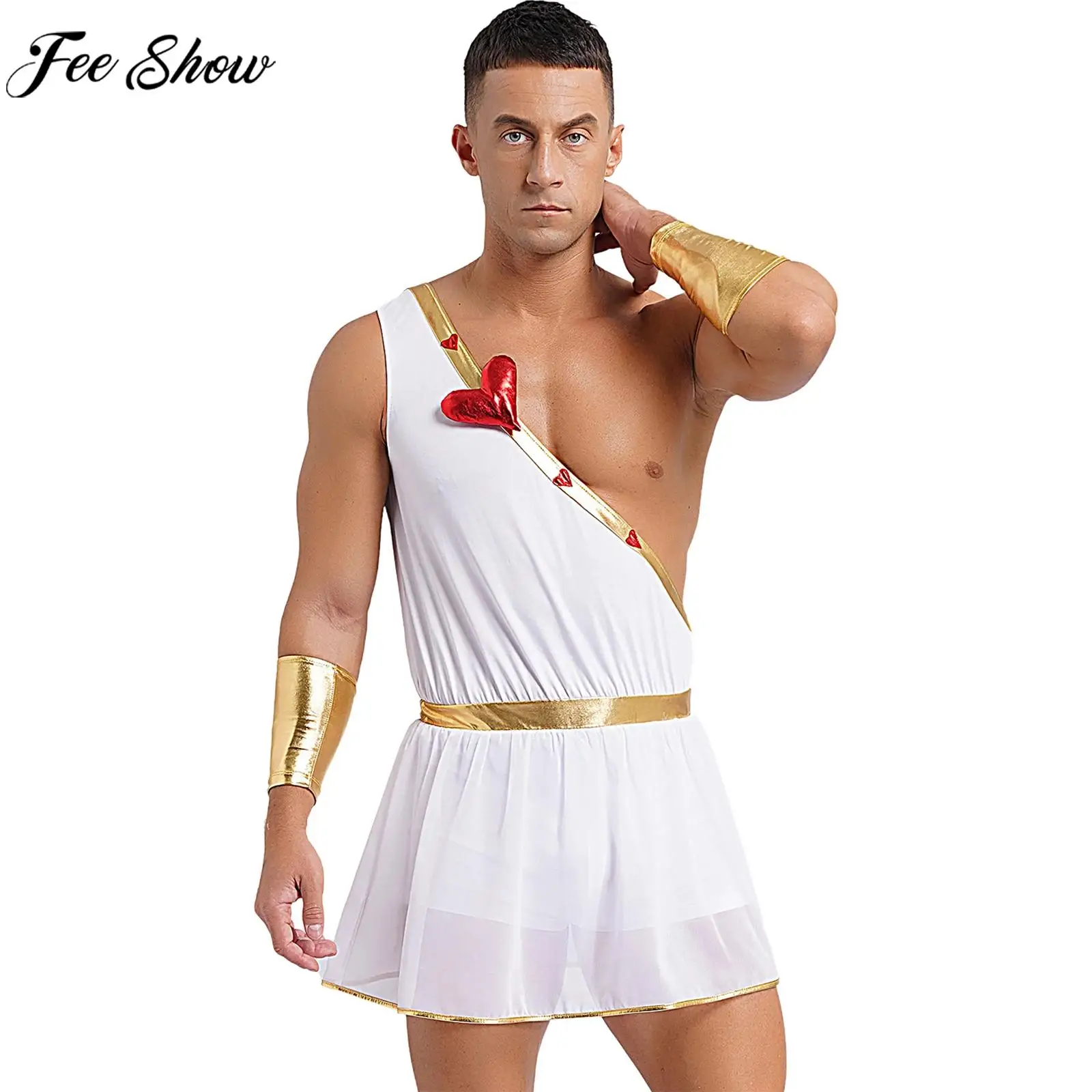 Uomini cupido dio dell'amore Costume una spalla tuta con maniche romano dio del desiderio Cosplay body per la festa a tema di Halloween