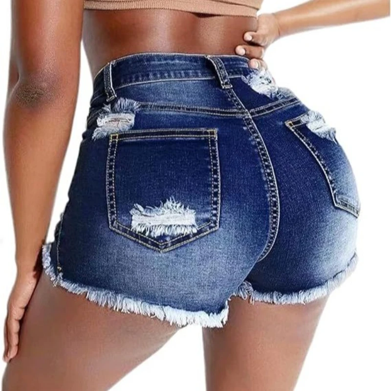 Shorts Denim Pant Women Mom Jeans Short Pants Mid Waist Hole Trousers Y2k Streetwear Elegant Splice Work Casual Punk 2025