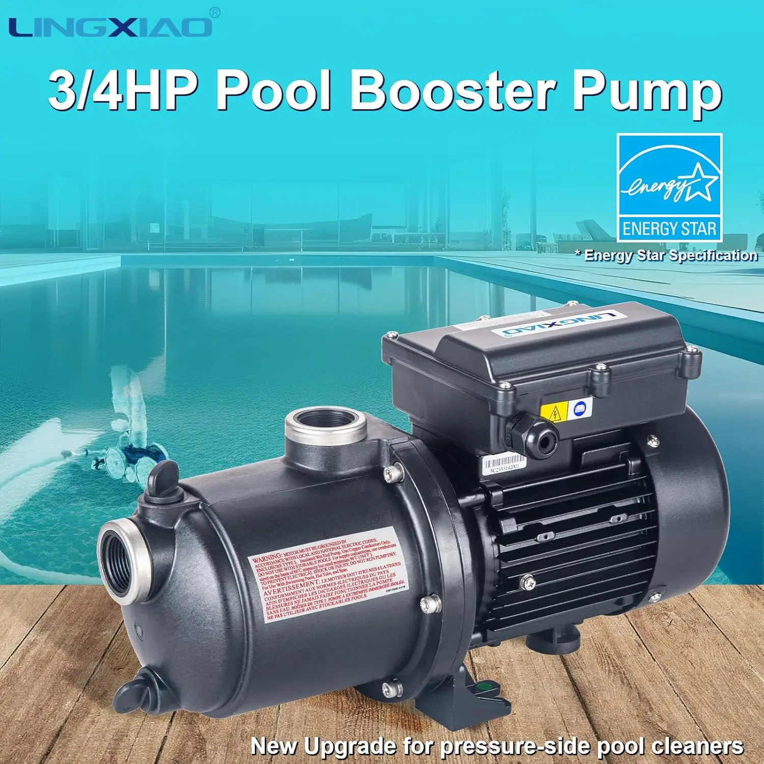 Pool Booster Pump 3/4 HP for Pressure Pool Cleaners PB460 180-480, EC-LA01N, OEM Booster Pump 3/4 HP, 115V or 230V, 60PSI, Energ