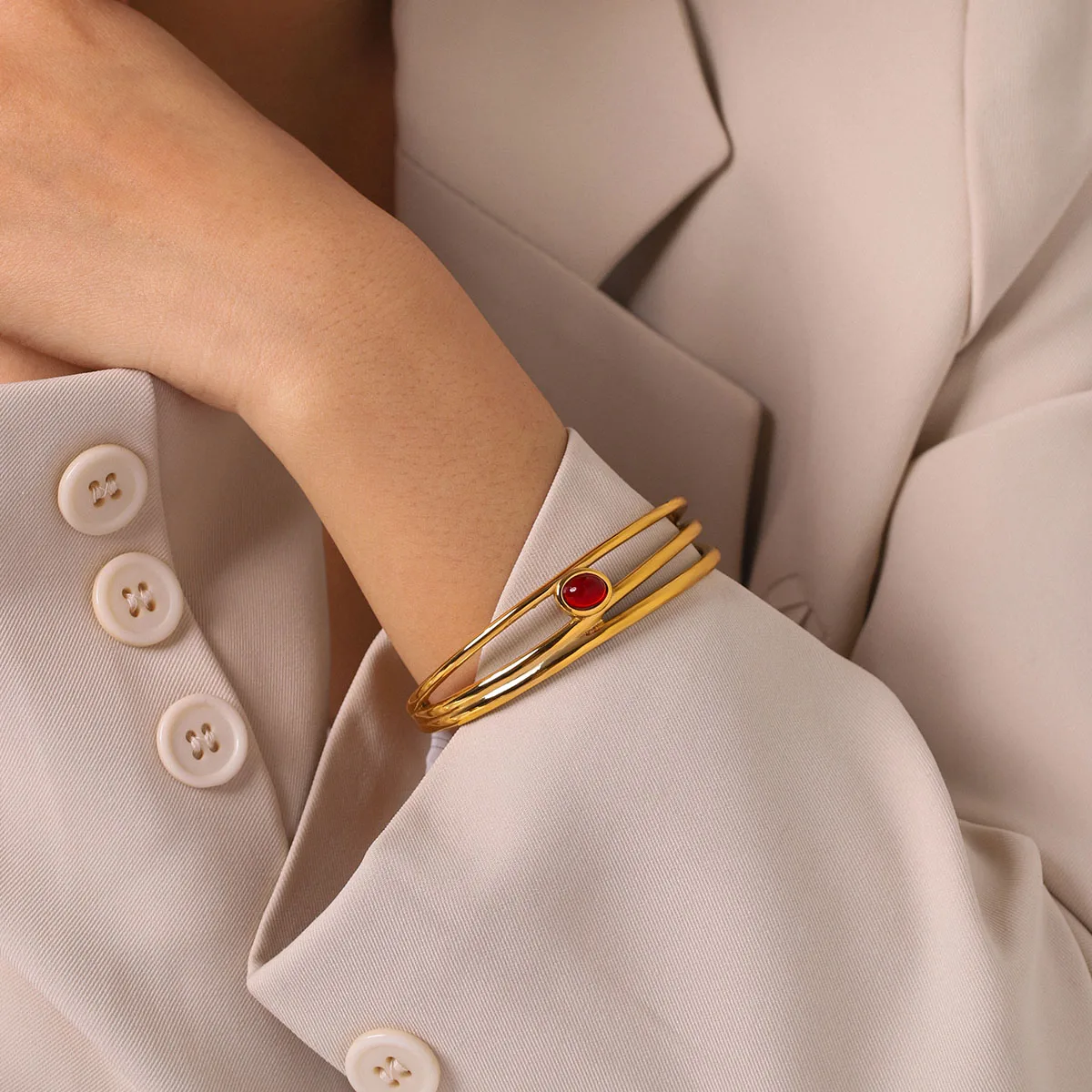 

Minimalist Red Agate Bangle Gold Color Stainless Steel Women Dainty PVD Plated Non Fade Office Gift Her Bracelet Gifts