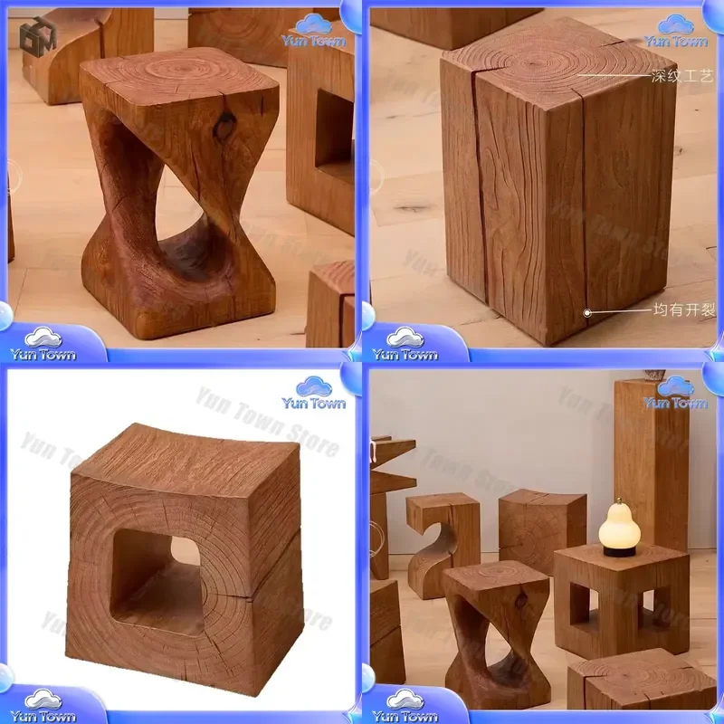 Wooden Stool for Nordic Home Decor Round Bedside Cabinet for Living Room Solid Wood Low Stool for Bedroom Tree Stump Ornament