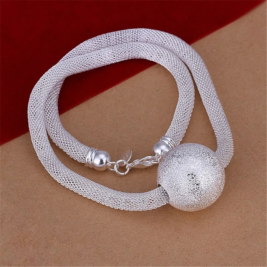 New Listing Hot Sell Silver 925 Plated Frosted Ball Network Chain Charm Women Lady Necklace Fashion Trends Jewelry Gifts N182