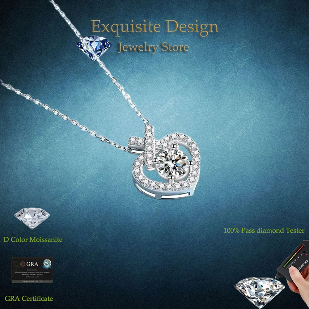 

Exquisite Design 1ct Moissanite Diamond Heart Pendants for Women, Wedding Nice Platinum PT950 Necklace Valentine's Day Gift
