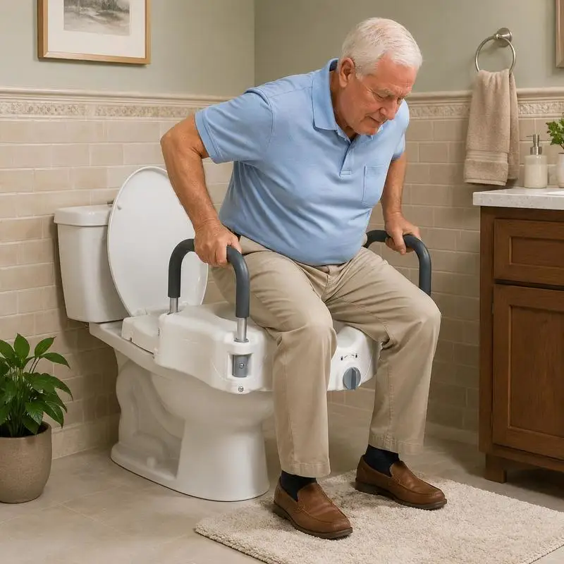 Siège de toilette surélevé avec accoudoirs, capacité de charge de 300 lb, hauteur de levage de 5 pouces, siège de toilette surélevé élargi avec poignées rembourrées pour les personnes âgées, les handicapés et les adultes.