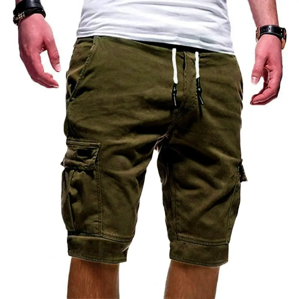 2025 Men Outdoor Cargo Shorts Solid Color Multi Pockets Men Loose Drawstring Shorts For Jogging Summer Short Casual Pants