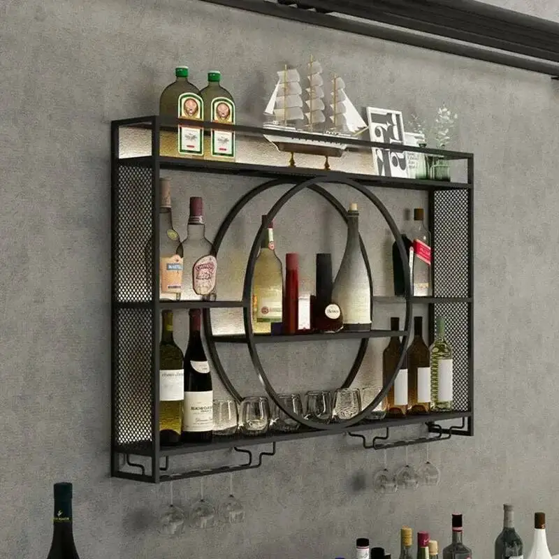 

Wine Wall Mount Rack Bottle Wine Bar Cabinet Holder Adapt Single Miniature Black Cup Glass Storage Wine Cabinet Decor Szafeczki