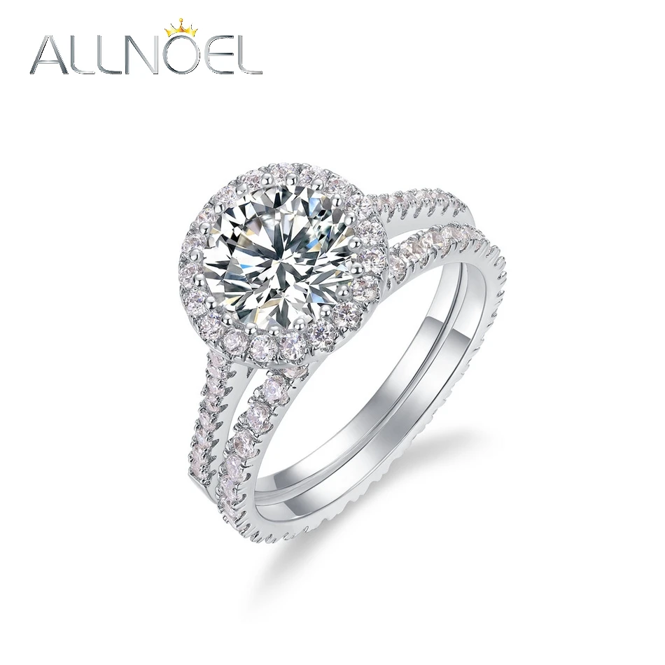 

ALLNOEL 925 Silver Round Cut 8*8mm 1.76ct Moissanite Ring Set for Woman Lab Diamond Bridal Set Wedding Gift Certified Jewelry