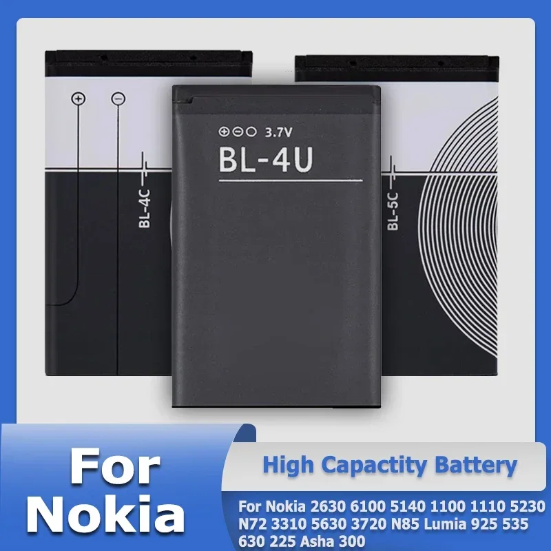 Batería de BL-4C BL-5C para móvil, BL-4B para Nokia 2630 6100 5140 1100 1110 5230 N72 3310 5630 3720 N85 Lumia 925 535 630 225 Asha 300