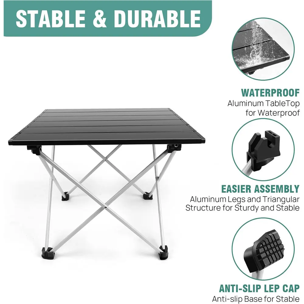 Small Folding Camping Table Foldable Portable Picnic Table, Ultralight Aluminum Lightweight Folding Beach Table Camp for Camping