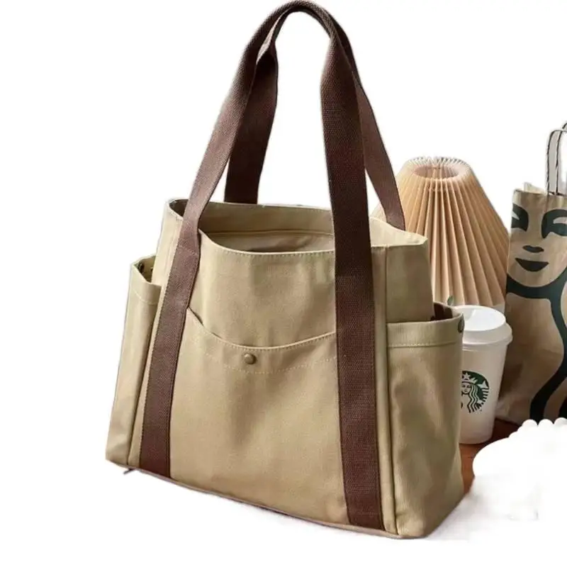 

Large Capacity Tote Bag Canvas Solid Versatile Handbag Zip Closed Student Class Underarm Women's shopping bags