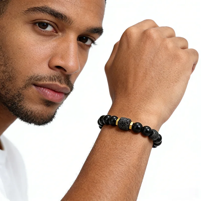 Unique Natural Stone Bracelet Men 8mm Obsidian Tiger Eyes Beaded Braclet Homme Hand Accessories Black Strand Brazalete Pulseira