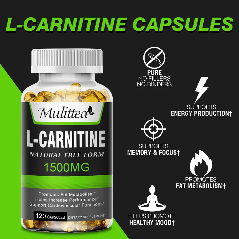 Mulittea L-Carnitine Capsules Fat Burning for Memory Performance & Energy Promote Metabolism&Muscle Growth Anti-fatigue Exercise