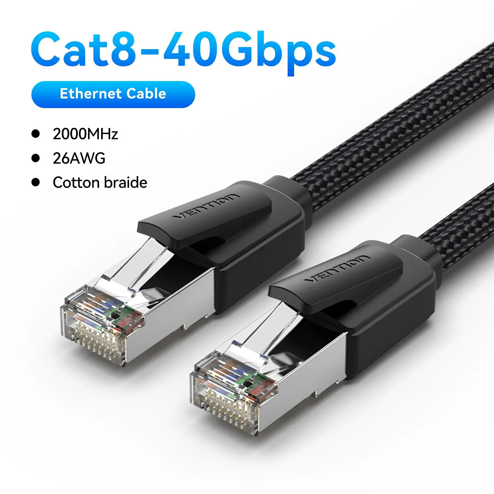 Vention CAT8 Ethernet-kabel Hoge snelheid SFTP 40Gbps 2000MHz RJ45 Afgeschermd Binnen voor Router PC PS5 Modem Xbox Netwerk Lan-kabel
