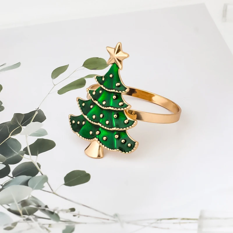 1PC Gold Green Christmas Tree Napkin Holder Farmhouse Xmas Napkin Rings Christmas Wedding Party Dinner Table Decoration Supplies