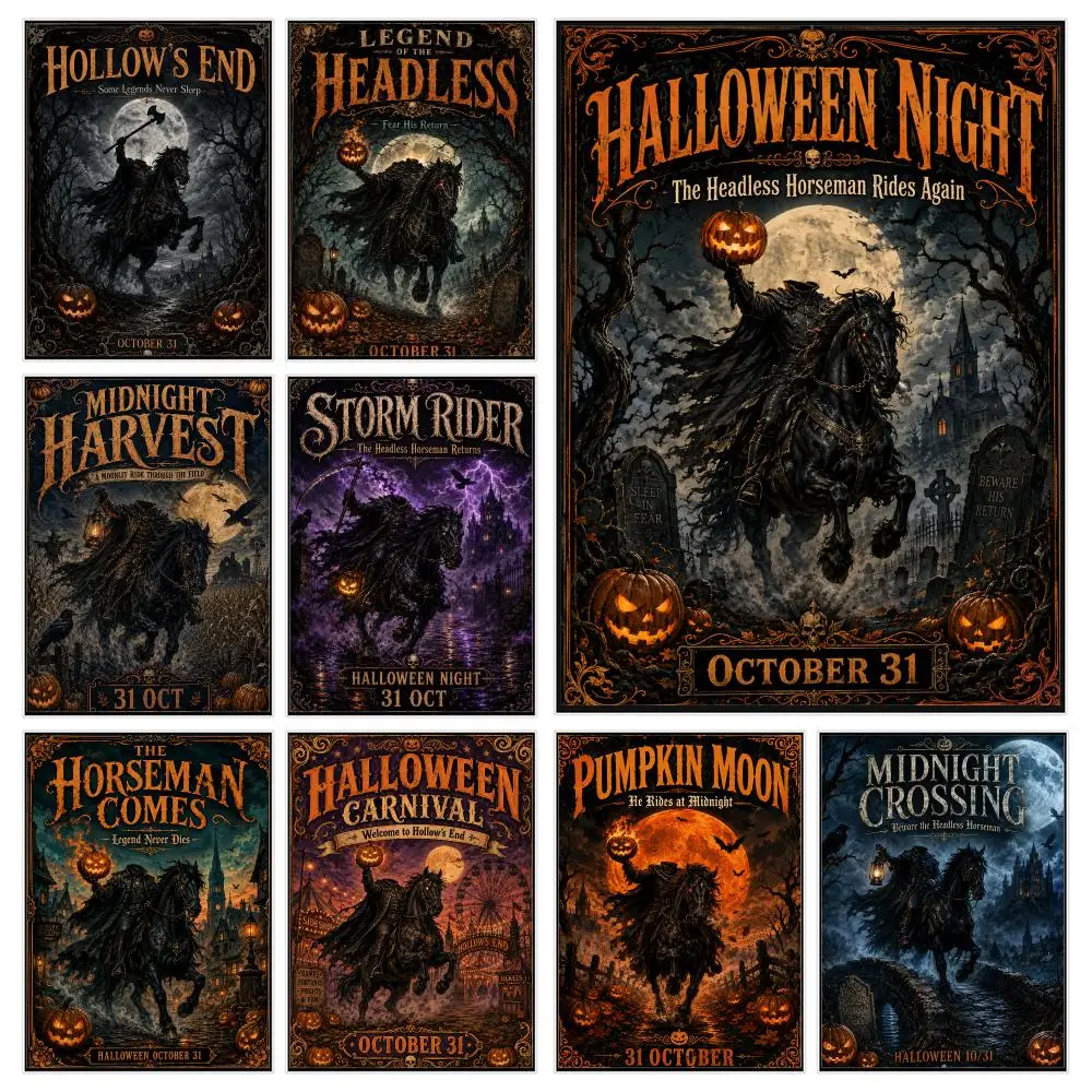 h-Halloween Headless Horseman Poster Modern Luxury Wall Poster Home Decor Space Enhancer