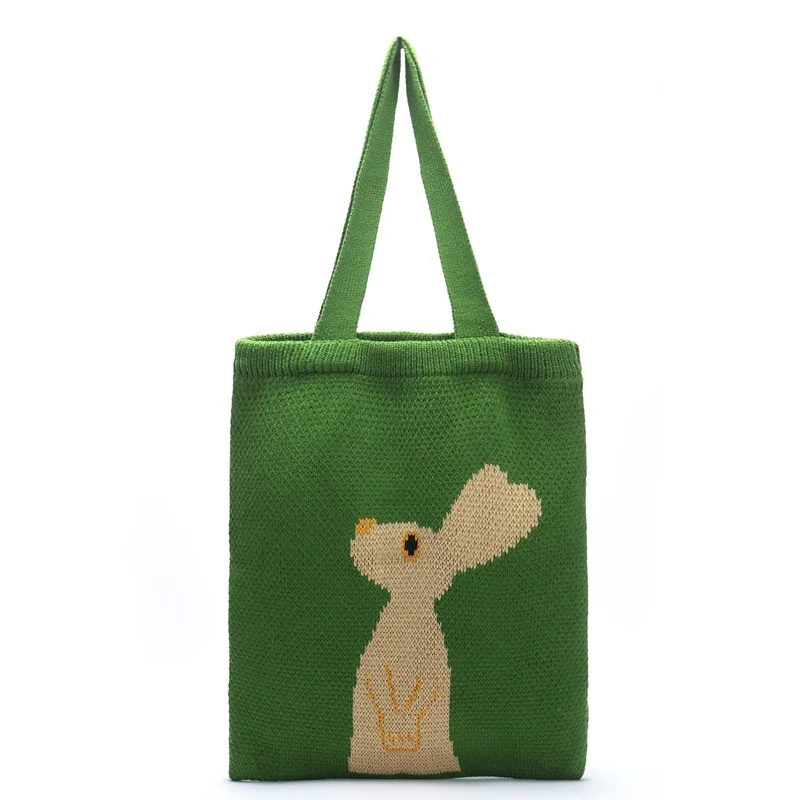 

Japanese And Korean New Style Proud Rabbit Wool Knitting Bag Tote Cute Shopping Bag Literary One-shoulder Knitting Bag Bolso